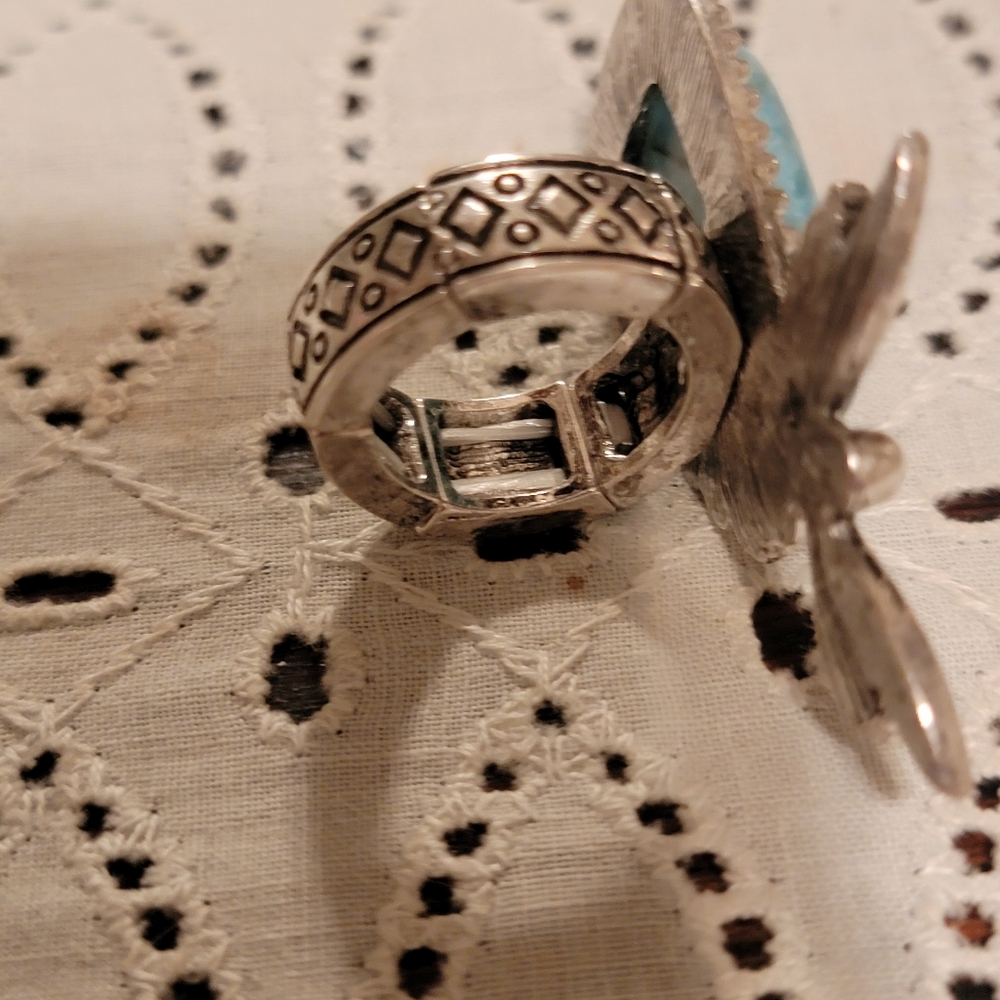 Dragonfly Faux Turquoise beaded stone Boho hippie South western ring NWT - Picture 13 of 15